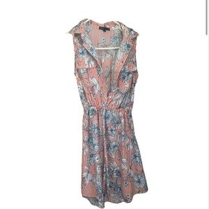 Floral dress on blue and red